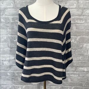 LAmade Grey and Cream Striped Lightweight Sweater